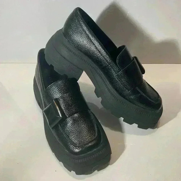 Katy Perry The Geli Combat Loafer Black Faux Leather Size 6 - Picture 1 of 8